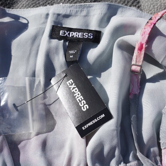 NWT Size M Express Floral Spaghetti Strap Blue Polka Dot Peplum Top - Picture 6 of 7